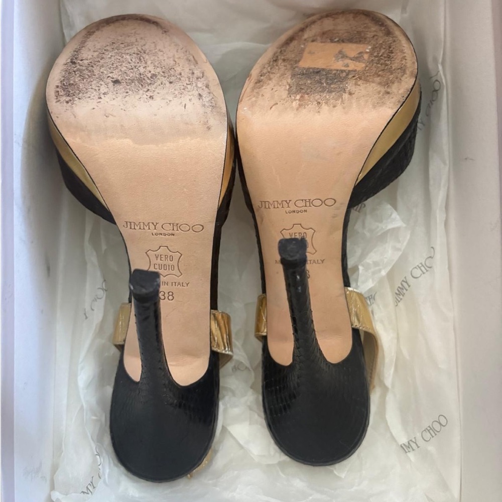 Jimmy Choo Black and Gold Women's Heels